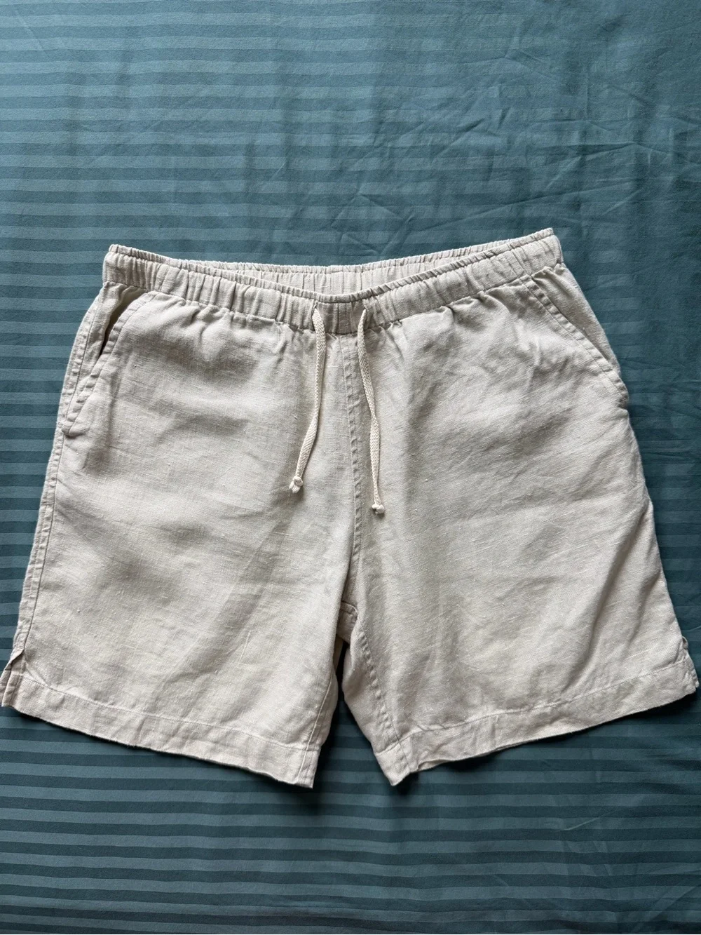 Alex Crane Bo Shorts Bone Men’s Size M 100% Linen Drawstring Shorts